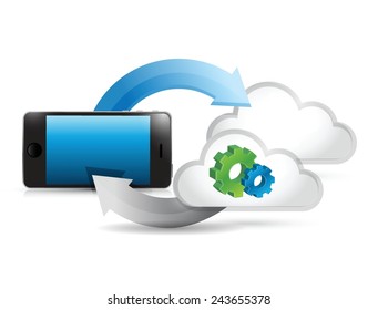 phone cycle clouds and gears illustration design over a white background