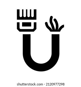 phone and data wire glyph icon vector. phone and data wire sign. isolated contour symbol black illustration