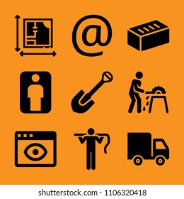 phone, deliver, cute, box, shovel and graph icon vector set. Flat vector design with filled icons. Designed for web and software interfaces