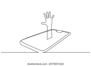 phone dependent telephone internet drowning dream line art design vector