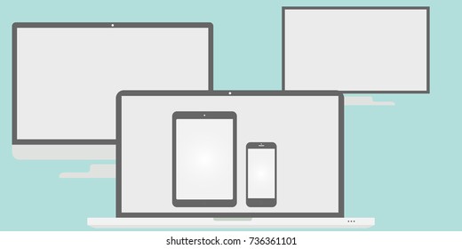 The phone device layout, Laptop layout, Computer layout, The layout of the tablet is executed in the style of flat design. Format vector eps 10. Layers easily editable
