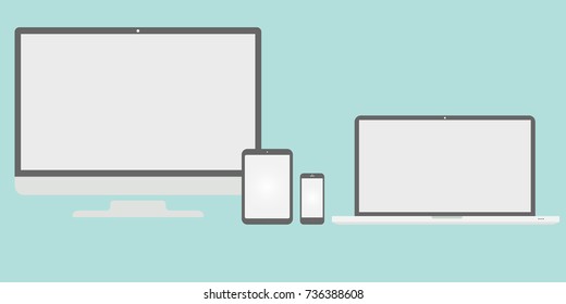 The phone device layout, Laptop layout, Computer layout, The layout of the tablet is executed in the style of flat design. Layers easily editable. Flat design technology