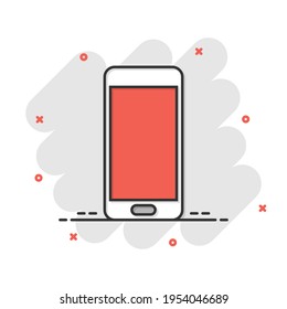 Phone device sign icon in comic style. Smartphone vector cartoon illustration on white isolated background. Telephone business concept splash effect.