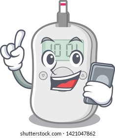 With phone diabetes check machine in character shape