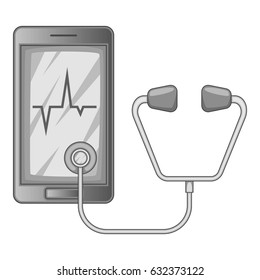 Phone diagnostic icon in monochrome style isolated on white background vector illustration