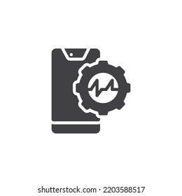 Phone Diagnostic Service vector icon. filled flat sign for mobile concept and web design. Mobile Phone and gear glyph icon. Symbol, logo illustration. Vector graphics