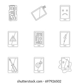 Phone diagnostics icon set. Outline style set of 9 phone diagnostics vector icons for web isolated on white background