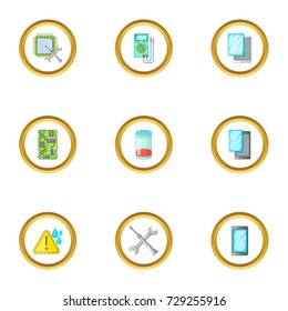 Phone diagnostics icons set. Cartoon style set of 9 phone diagnostics vector icons for web design