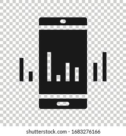 Phone diagram icon in flat style. Smartphone growth statistic vector illustration on white isolated background. Gadget analytics business concept.