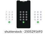 Phone Dial Screen UI. Smartphone dial keypad with numbers and letters. Set of interface dialing numbers phone for touchscreen devices.