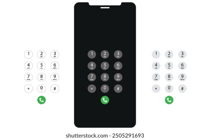 Phone Dial Screen UI. Smartphone dial keypad with numbers and letters. Set of interface dialing numbers phone for touchscreen devices.