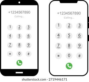 Iconos de interfaz de marcador de teléfono. Diseño gráfico de la almohadilla numérica. Símbolos de Botones de llamadas móviles. Señales de software de comunicación y App
