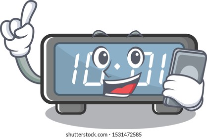 With phone digital clock isolated in the mascot