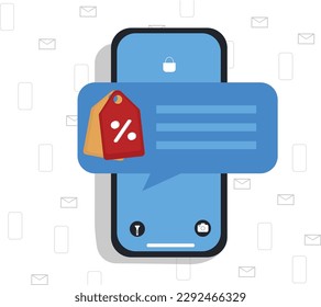 Phone and discount notification. Online shopping and electronic commerce in mobile application. Marketing and advertising, special offer, discounts and promotions. Cartoon flat vector illustration