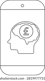 A phone display with a head outline showcasing a brain containing a pound symbol