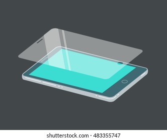 Phone Display With Protector Glass Or Film. Mobile Accessory Vector Illustration