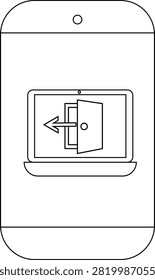 Phone displaying a laptop The laptop shows an exit door with an arrow