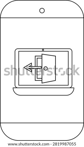 Phone displaying a laptop The laptop shows an exit door with an arrow