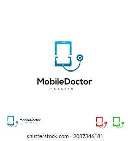 phone doctor logo design concept modern. phone with stethoscope logo icon template
