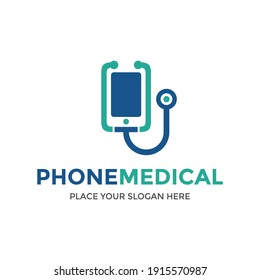 Phone doctor vector logo template. This design with stethoscope. Graphic suitable for health, technology or medical business.