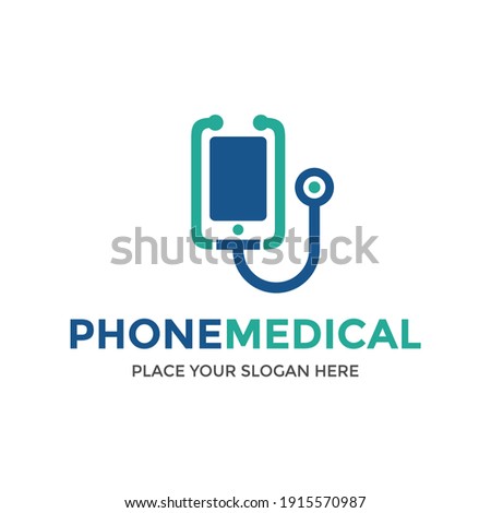 Phone doctor vector logo template. This design with stethoscope. Graphic suitable for health, technology or medical business.