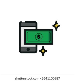Phone with a dollar bill illustrates finance or mobile banking concepts. Ideal for financial technology or moneyrelated designs and marketing.
