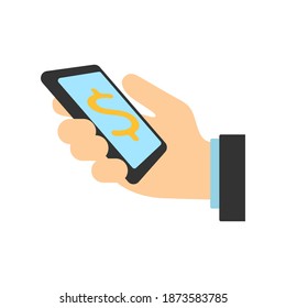 Phone with a dollar icon in hand. vector illustration