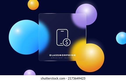 Phone with dollar sign line icon. Financial management, internet banking, online, bank, earn money, control expences. Business concept. Glassmorphism. Vector line icon for Business and Advertising.