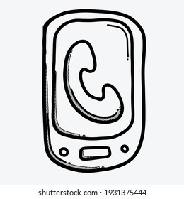 Icono del vector del doodle de teléfono. Línea dibujada a mano en la ilustración del esbozo de dibujo.
