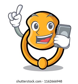 With phone door knocker isolated on character cartoon