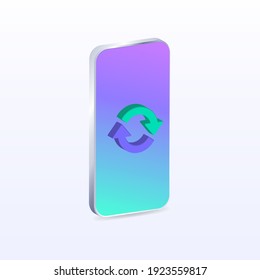 Phone Download, Updates. Loading Icon, Arrows. Colorful Cartoon Phone. Vector Illustration