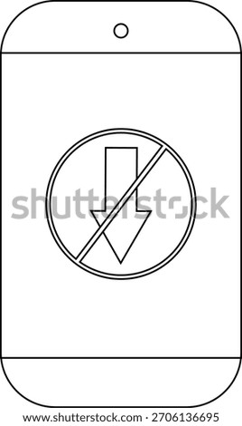 Phone with a downward arrow inside a circle with a diagonal line through it