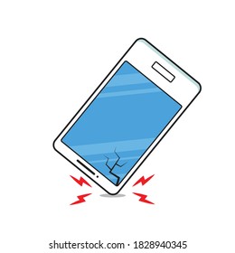 Phone dropped to the ground. broken glass screen isolated on a white background.