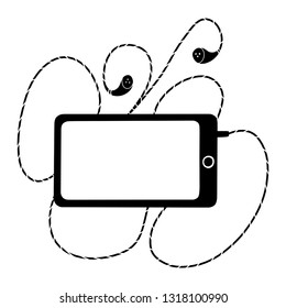 A phone with earpieces. Black and white illustration for coloring book. Vector outline illustration