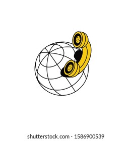 Phone earth globe. Vector line, 3d stroke isometric, color web icon, new flat style. Creative illustration design, abstract idea for infographics.