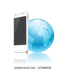 Phone and earth, mobile internet concept. EPS10 vector.