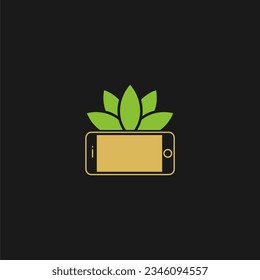 Imagen vectorial del logotipo de la hoja ecológica de teléfono