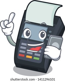 With phone EDC machine is above cartoon chair