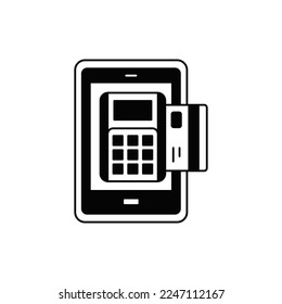 Phone and EDC for payment icon in black flat glyph, filled style isolated on white background