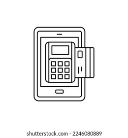 Telefon und EDC für Zahlungssymbol im Strichformat, einzeln auf weißem Hintergrund