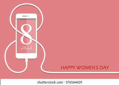 Phone with eight wire. 8 March, International Women's Day. Eps10. Vector illustration
