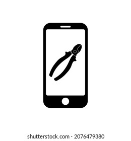 Phone with electric pliers icon symbol for app and web