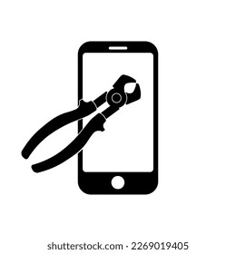 Phone with electric pliers icon symbol for app and web