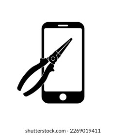 Phone with electric pliers icon symbol for app and web
