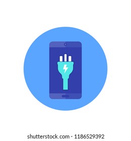 phone with electric plug on screen, vector icon