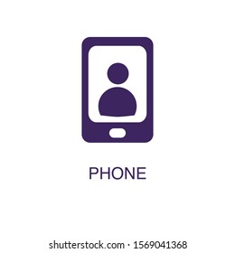 Phone element in flat simple style on white background. Phone icon, with text name concept template