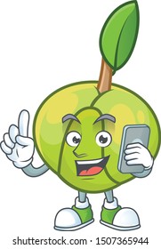 With phone elephant apple fruit in cartoon character