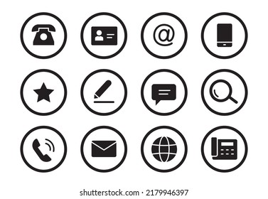 Phone, email contact icon. Mail, telephone adress, message symbol for website button. Black solid pictogram design style icon set. Vector illustration.