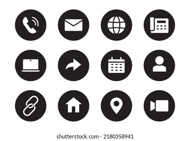 Phone, Email Contact Icon. Mail, Telephone Adress, Message Symbol For Website Button. Black Solid Pictogram Design Style Icon Set. Vector Illustration.