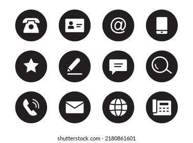 Phone, email contact icon. Mail, telephone adress, message symbol for website button. Black solid pictogram design style icon set. Vector illustration.